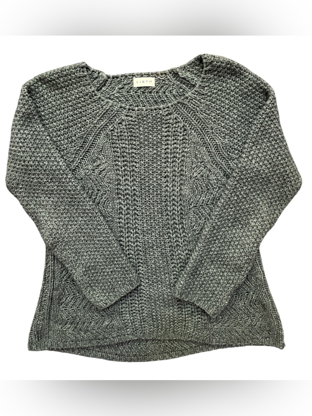 Anthropologie Heathered Gray Cable-Knit Crewneck Sweater